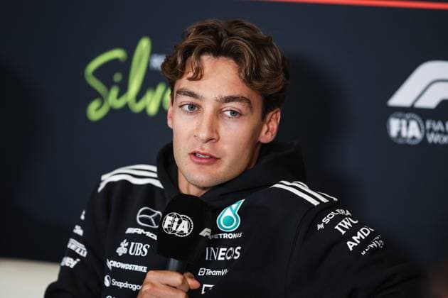 F1 - BRITISH GRAND PRIX 2025 RUSSELL George (gbr), Mercedes AMG F1 Team W16, portrait press conference, PK, Pressekonferenz during the Formula 1 Qatar Airways British Grand Prix 2025, 12th round of the 2025 FIA Formula One World Championship, WM, Weltmeisterschaft from July 4 to 6, 2025 on the Silverstone Circuit, in Silverstone, United Kingdom - SilverstoneUnited Kingdom Copyright: xEricxAlonsox