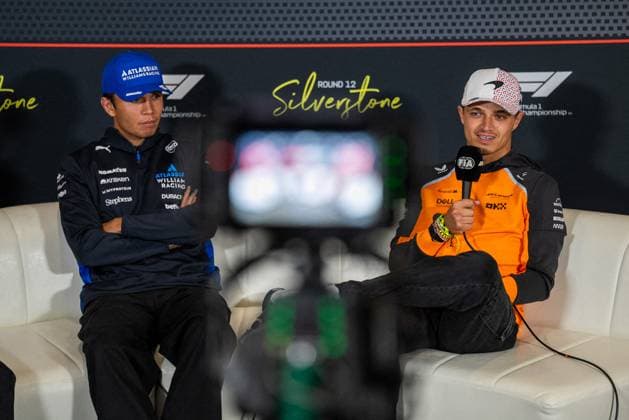 Formula 1 Qatar Airways British Grand Prix 2025 - Media Day Thursday Lando Norris (Gbr) Of Mclaren Racing 4 and Alexander Albon (Tha) Of Williams Racing 23 in the press conference, PK, Pressekonferenz during the Formula 1 Qatar Airways British Grand Prix 2025 on Media Day at the Silverstone International Circuit, Silverstone, Great Britain on July 3, 2025. Photo by Antoine Lapeyre ABACAPRESS.COM Silverstone United Kingdom  Copyright: xLapeyrexAntoine ABACAx