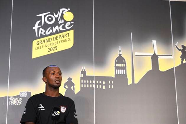 Tour de France 2025 03 07 2025 LILLE METROPOLE, FRANCE - JULY 03 : Girmay Biniam (ERI) of Intermarche - Wanty talking to the press during a press conference, PK, Pressekonferenz and media activities ahead of the 112th edition of Tour de France an UCI World Tour 2.UWT cycling road race stage for Men Elite on July 3, 2025 in Lille Metropole, France, 03 07 2025 ( Motordriver Kenny Verfaillie - Lille Metropole France  Copyright: xVincentxKalutx