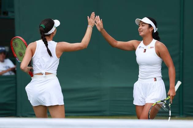 Alexandra Eala PHI , Eva Lys GER , Women Doubles, Women s Doubles Tennis Wimbledon 2025 Grand Slam ITF ATP WTA AELTC London Great Britain 3 July 2025 Copyright: xJuergenxHasenkopfx