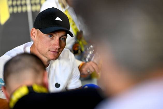 Dutch Mathieu van der Poel of Alpecin-Deceuninck pictured during a press conference, PK, Pressekonferenz of the headliners of the Tour de France 2025 cycling race, Thursday 03 July 2025, in Lille, France. The 112th edition of the Tour de France starts on Saturday 5 July in Lille, France, and will finish in Paris, France on the 27th of July. JASPERxJACOBS  x128357775x
