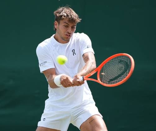 Tennis - 2025 Wimbledon Championships - Men™s Singles - 2nd round - Flavio Cobolli v Jack Pennington Jones All England Lawn Tennis & Croquet Club - Thursday 3rd July 2025 Flavio Cobolli of Italy 