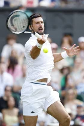Tennis: Wimbledon championships Novak Djokovic of Serbia plays against Daniel Evans of Britain in the men s singles second round at the Wimbledon tennis tournament in London on July 3, 2025.  A14AA0004700158P