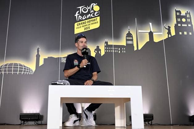 Slovenian Primoz Roglic of RedBull-BORA-hansgrohe pictured during a press conference, PK, Pressekonferenz of the headliners of the Tour de France 2025 cycling race, Thursday 03 July 2025, in Lille, France. The 112th edition of the Tour de France starts on Saturday 5 July in Lille, France, and will finish in Paris, France on the 27th of July. JASPERxJACOBS  x128360703x