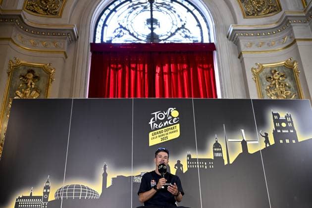 Slovenian Primoz Roglic of RedBull-BORA-hansgrohe pictured during a press conference, PK, Pressekonferenz of the headliners of the Tour de France 2025 cycling race, Thursday 03 July 2025, in Lille, France. The 112th edition of the Tour de France starts on Saturday 5 July in Lille, France, and will finish in Paris, France on the 27th of July. JASPERxJACOBS  x128360715x