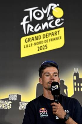 Slovenian Primoz Roglic of RedBull-BORA-hansgrohe pictured during a press conference, PK, Pressekonferenz of the headliners of the Tour de France 2025 cycling race, Thursday 03 July 2025, in Lille, France. The 112th edition of the Tour de France starts on Saturday 5 July in Lille, France, and will finish in Paris, France on the 27th of July. JASPERxJACOBS  x128360717x
