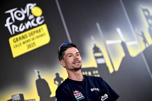 Slovenian Primoz Roglic of RedBull-BORA-hansgrohe pictured during a press conference, PK, Pressekonferenz of the headliners of the Tour de France 2025 cycling race, Thursday 03 July 2025, in Lille, France. The 112th edition of the Tour de France starts on Saturday 5 July in Lille, France, and will finish in Paris, France on the 27th of July. JASPERxJACOBS  x128360896x