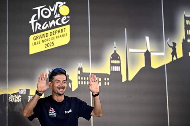 Slovenian Primoz Roglic of RedBull-BORA-hansgrohe pictured during a press conference, PK, Pressekonferenz of the headliners of the Tour de France 2025 cycling race, Thursday 03 July 2025, in Lille, France. The 112th edition of the Tour de France starts on Saturday 5 July in Lille, France, and will finish in Paris, France on the 27th of July. JASPERxJACOBS  x128360923x
