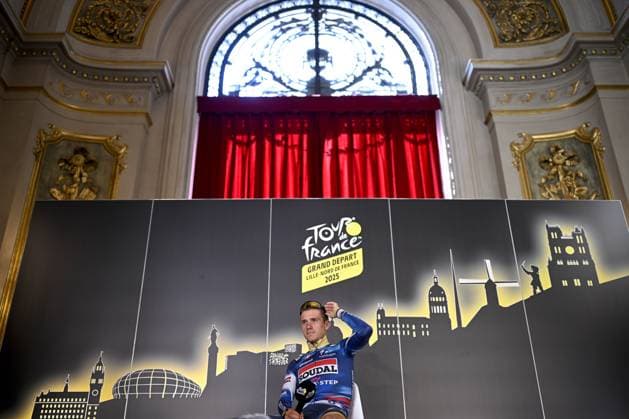 Belgian Remco Evenepoel of Soudal Quick-Step pictured during a press conference, PK, Pressekonferenz of the headliners of the Tour de France 2025 cycling race, Thursday 03 July 2025, in Lille, France. The 112th edition of the Tour de France starts on Saturday 5 July in Lille, France, and will finish in Paris, France on the 27th of July. JASPERxJACOBS  x128362044x