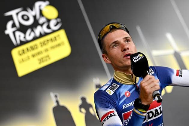 Belgian Remco Evenepoel of Soudal Quick-Step pictured during a press conference, PK, Pressekonferenz of the headliners of the Tour de France 2025 cycling race, Thursday 03 July 2025, in Lille, France. The 112th edition of the Tour de France starts on Saturday 5 July in Lille, France, and will finish in Paris, France on the 27th of July. JASPERxJACOBS  x128362412x