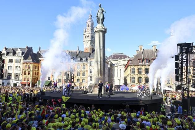 the team presentation ahead of the 2025 Tour de France cycling race, in Lille, France, on Thursday 03 July 2025. The 112th edition of the Tour de France starts on Saturday 5 July in Lille, France, and will finish in Paris, France on the 27th of July. DAVIDxPINTENS  x128363122x