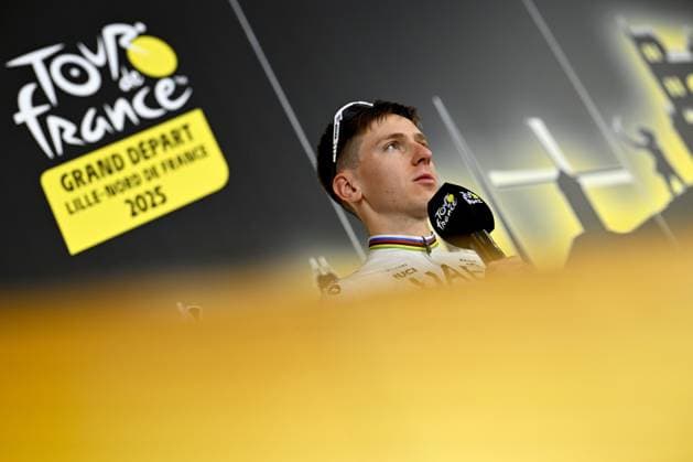 Slovenian Tadej Pogacar of UAE Team Emirates pictured during a press conference, PK, Pressekonferenz of the headliners of the Tour de France 2025 cycling race, Thursday 03 July 2025, in Lille, France. The 112th edition of the Tour de France starts on Saturday 5 July in Lille, France, and will finish in Paris, France on the 27th of July. JASPERxJACOBS  x128363327x
