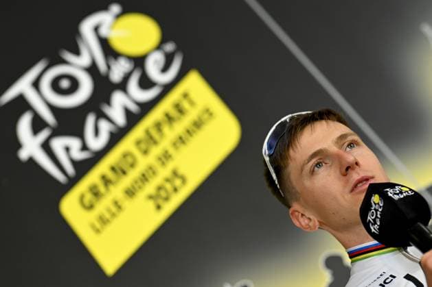 Slovenian Tadej Pogacar of UAE Team Emirates pictured during a press conference, PK, Pressekonferenz of the headliners of the Tour de France 2025 cycling race, Thursday 03 July 2025, in Lille, France. The 112th edition of the Tour de France starts on Saturday 5 July in Lille, France, and will finish in Paris, France on the 27th of July. JASPERxJACOBS  x128363666x