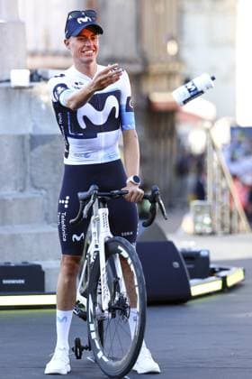 Spanish Enric Mas of Movistar Team pictured during the team presentation ahead of the 2025 Tour de France cycling race, in Lille, France, on Thursday 03 July 2025. The 112th edition of the Tour de France starts on Saturday 5 July in Lille, France, and will finish in Paris, France on the 27th of July. DAVIDxPINTENS  x128364346x