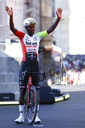 Eritrean Biniam Girmay Hailu of Intermarche-Wanty pictured during the team presentation ahead of the 2025 Tour de France cycling race, in Lille, France, on Thursday 03 July 2025. The 112th edition of the Tour de France starts on Saturday 5 July in Lille, France, and will finish in Paris, France on the 27th of July. DAVIDxPINTENS  x128365872x