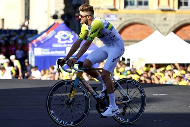 Australian Luke Durbridge of Team Jayco AIUIa pictured during the team presentation ahead of the 2025 Tour de France cycling race, in Lille, France, on Thursday 03 July 2025. The 112th edition of the Tour de France starts on Saturday 5 July in Lille, France, and will finish in Paris, France on the 27th of July. DAVIDxPINTENS  x128365964x