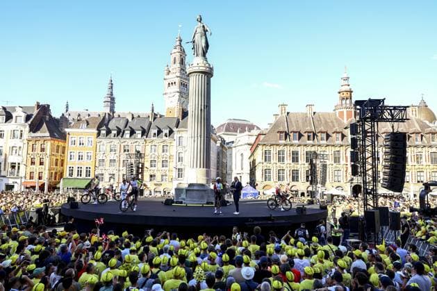 pictured during the team presentation ahead of the 2025 Tour de France cycling race, in Lille, France, on Thursday 03 July 2025. The 112th edition of the Tour de France starts on Saturday 5 July in Lille, France, and will finish in Paris, France on the 27th of July. DAVIDxPINTENS  x128365969x