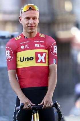 Norwegian Tobias Halland Johannessen of Uno-X Mobility pictured during the team presentation ahead of the 2025 Tour de France cycling race, in Lille, France, on Thursday 03 July 2025. The 112th edition of the Tour de France starts on Saturday 5 July in Lille, France, and will finish in Paris, France on the 27th of July. DAVIDxPINTENS  x128366242x