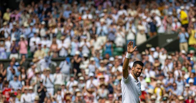 Tennis - Wimbledon Championship 2025 - Day 4 LONDON, ENGLAND - Thursday, July 3, 2025: Novak Djokovic (SRB) celebrates after the Gentlemen s Singles 3rd Round on Day Four of The Championships Wimbledon 2025 at the All England Lawn Tennis and Croquet Club. Djokovic won 6-3, 6-2, 6-0. (Photo by Kirsten Holst Propaganda) LONDON All England Lawn Tennis and Croquet Club GREATER LONDON ENGLAND  Copyright: xKirstenxHolstx 2025-07-03-063-Wimbledon_2025_Day_4