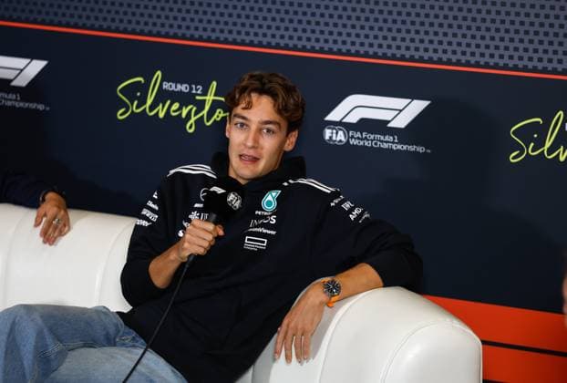 F1 - BRITISH GRAND PRIX 2025 RUSSELL George (gbr), Mercedes AMG F1 Team W16, portrait press conference, PK, Pressekonferenz during the Formula 1 Qatar Airways British Grand Prix 2025, 12th round of the 2025 FIA Formula One World Championship, WM, Weltmeisterschaft from July 4 to 6, 2025 on the Silverstone Circuit, in Silverstone, United Kingdom - SilverstoneUnited Kingdom  Copyright: xDPPIx