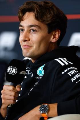 F1 - BRITISH GRAND PRIX 2025 RUSSELL George (gbr), Mercedes AMG F1 Team W16, portrait press conference, PK, Pressekonferenz during the Formula 1 Qatar Airways British Grand Prix 2025, 12th round of the 2025 FIA Formula One World Championship, WM, Weltmeisterschaft from July 4 to 6, 2025 on the Silverstone Circuit, in Silverstone, United Kingdom - SilverstoneUnited Kingdom  Copyright: xDPPIx