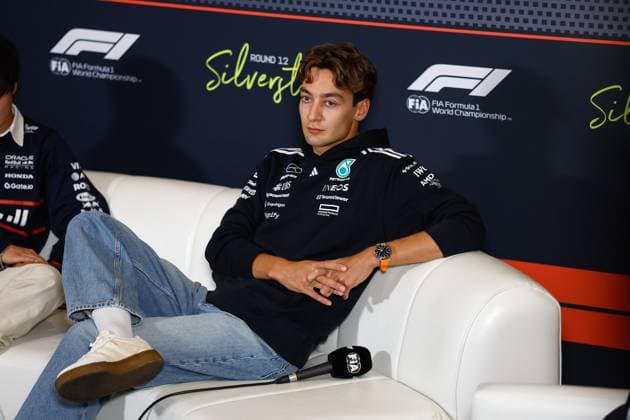 F1 - BRITISH GRAND PRIX 2025 RUSSELL George (gbr), Mercedes AMG F1 Team W16, portrait press conference, PK, Pressekonferenz during the Formula 1 Qatar Airways British Grand Prix 2025, 12th round of the 2025 FIA Formula One World Championship, WM, Weltmeisterschaft from July 4 to 6, 2025 on the Silverstone Circuit, in Silverstone, United Kingdom - SilverstoneUnited Kingdom Copyright: xDPPIx