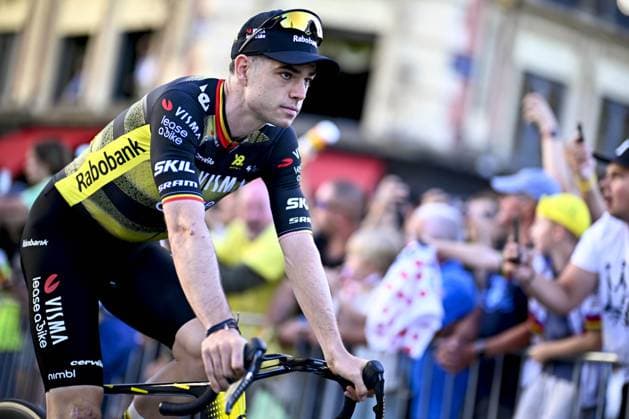 Belgian Wout van Aert of Team Visma-Lease a Bike pictured during the team presentation ahead of the 2025 Tour de France cycling race, in Lille, France, on Thursday 03 July 2025. The 112th edition of the Tour de France starts on Saturday 5 July in Lille, France, and will finish in Paris, France on the 27th of July. JASPERxJACOBS  x128367303x