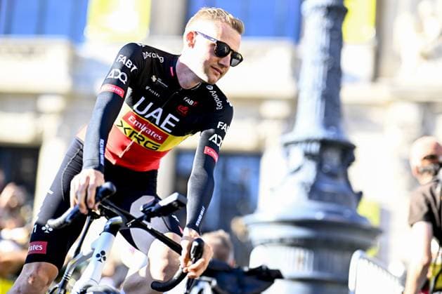 Belgian Tim Wellens of UAE Team Emirates pictured during the team presentation ahead of the 2025 Tour de France cycling race, in Lille, France, on Thursday 03 July 2025. The 112th edition of the Tour de France starts on Saturday 5 July in Lille, France, and will finish in Paris, France on the 27th of July. JASPERxJACOBS  x128367305x