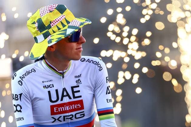 Slovenian Tadej Pogacar of UAE Team Emirates pictured during the team presentation ahead of the 2025 Tour de France cycling race, in Lille, France, on Thursday 03 July 2025. The 112th edition of the Tour de France starts on Saturday 5 July in Lille, France, and will finish in Paris, France on the 27th of July. DAVIDxPINTENS  x128367376x