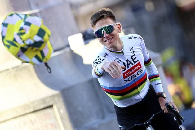 Slovenian Tadej Pogacar of UAE Team Emirates pictured during the team presentation ahead of the 2025 Tour de France cycling race, in Lille, France, on Thursday 03 July 2025. The 112th edition of the Tour de France starts on Saturday 5 July in Lille, France, and will finish in Paris, France on the 27th of July. DAVIDxPINTENS  x128367414x