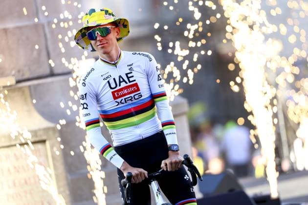 Slovenian Tadej Pogacar of UAE Team Emirates pictured during the team presentation ahead of the 2025 Tour de France cycling race, in Lille, France, on Thursday 03 July 2025. The 112th edition of the Tour de France starts on Saturday 5 July in Lille, France, and will finish in Paris, France on the 27th of July. DAVIDxPINTENS  x128367416x