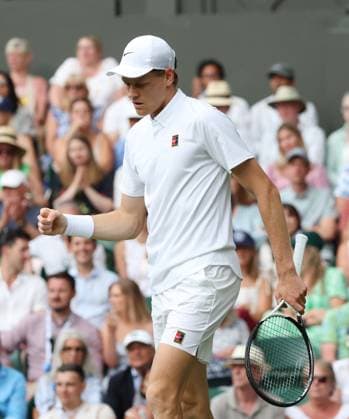 Italian Jannik Sinner celebrates a point in his second round match against Australia s Aleksandar Vukic on day four of the 2025 Wimbledon Championships in London on Thursday, June 03, 2025.  LON2025070370 HUGOxPHILPOTT