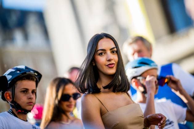 Evenepoel s wife Oumi Rayane is seen at the team presentation ahead of the 2025 Tour de France cycling race, in Lille, France, on Thursday 03 July 2025. The 112th edition of the Tour de France starts on Saturday 5 July in Lille, France, and will finish in Paris, France on the 27th of July. JASPERxJACOBS  x128375538x