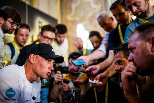 Dutch Mathieu van der Poel of Alpecin-Deceuninck pictured during a press conference, PK, Pressekonferenz of the headliners of the Tour de France 2025 cycling race, Thursday 03 July 2025, in Lille, France. The 112th edition of the Tour de France starts on Saturday 5 July in Lille, France, and will finish in Paris, France on the 27th of July. JASPERxJACOBS  x128375561x