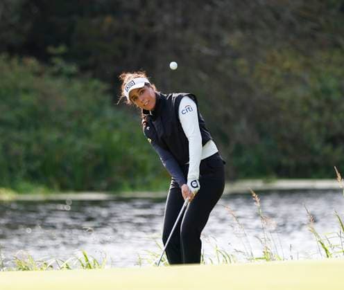 3rd July 2025; The O& x2019;Meara Course at Carton House, Maynooth, County Kildare, Ireland; KPMG Womens Irish Open Golf, Round 1; Georgia Hall plays her second shot onto the 16th green  ActionPlus12808550 PeterxFitzpatrick