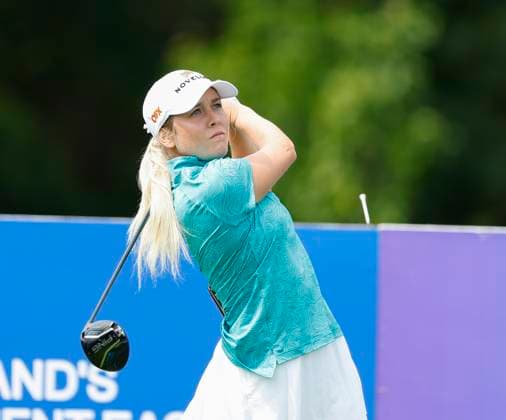 3rd July 2025; The O& x2019;Meara Course at Carton House, Maynooth, County Kildare, Ireland; KPMG Womens Irish Open Golf, Round 1; Sara Byrne of Ireland tees off on the 1st hole  ActionPlus12808523 PeterxFitzpatrick