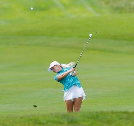 3rd July 2025; The O& x2019;Meara Course at Carton House, Maynooth, County Kildare, Ireland; KPMG Womens Irish Open Golf, Round 1; Sara Byrne of Ireland plays her third shot from the 1st hole fairway  ActionPlus12808526 PeterxFitzpatrick