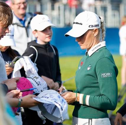 3rd July 2025; The O& x2019;Meara Course at Carton House, Maynooth, County Kildare, Ireland; KPMG Womens Irish Open Golf, Round 1; Charley Hull of England signs autographs for fans after her round  ActionPlus12808555 PeterxFitzpatrick