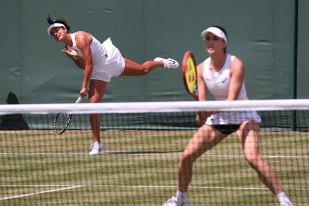 L R Alexandra Eala PHI , Eva Lys GER , Women Doubles, Women s Doubles Tennis Wimbledon 2025 Grand Slam ITF ATP WTA AELTC London Great Britain 3 July 2025 Copyright: xJuergenxHasenkopfx