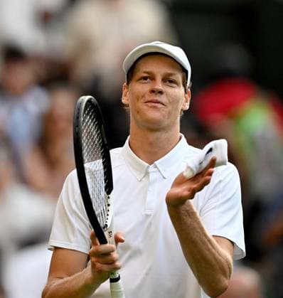 (250704) -- LONDON, July 4, 2025 -- Jannik Sinner celebrates after during the men s singles second round match between Jannik Sinner of Italy and Aleksandar Vukic of Australia at the Wimbledon Tennis Championships in London, Britain, July 3, 2025. ) (SP)BRITAIN-LONDON-TENNIS-WIMBLEDON-MEN S SINGLES LixYing 
