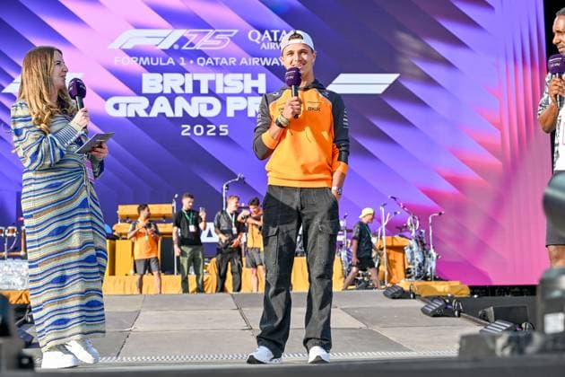 Formula 1 Launch Event, Drivers Silverstone, UK, 03 July, 2025. 03 July 2025. Lando Norris, McLaren, on the ebay Main Stage for the Launch Event at the Formula 1 Qatar Airways British Grand Prix at Silverstone, Northamptonshire, UK., Credit:Lee Floyd Avalon UK, Northamptonshire, Silverstone  Copyright: xLeexFloydx xAvalonx 1018158194