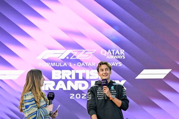Formula 1 Launch Event, Drivers Silverstone, UK, 03 July, 2025. 03 July 2025. George Russell, Mercedes, on the ebay Main Stage for the Launch Event at the Formula 1 Qatar Airways British Grand Prix at Silverstone, Northamptonshire, UK., Credit:Lee Floyd Avalon UK, Northamptonshire, Silverstone  Copyright: xLeexFloydx xAvalonx 1018158238