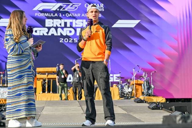 Formula 1 Launch Event, Drivers Silverstone, UK, 03 July, 2025. 03 July 2025. Lando Norris, McLaren, on the ebay Main Stage for the Launch Event at the Formula 1 Qatar Airways British Grand Prix at Silverstone, Northamptonshire, UK., Credit:Lee Floyd Avalon UK, Northamptonshire, Silverstone  Copyright: xLeexFloydx xAvalonx 1018158246