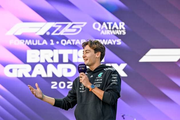 Formula 1 Launch Event, Drivers Silverstone, UK, 03 July, 2025. 03 July 2025. George Russell, Mercedes, on the ebay Main Stage for the Launch Event at the Formula 1 Qatar Airways British Grand Prix at Silverstone, Northamptonshire, UK., Credit:Lee Floyd Avalon UK, Northamptonshire, Silverstone  Copyright: xLeexFloydx xAvalonx 1018158528