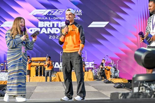 Formula 1 Launch Event, Drivers Silverstone, UK, 03 July, 2025. 03 July 2025. Lando Norris, McLaren, on the ebay Main Stage for the Launch Event at the Formula 1 Qatar Airways British Grand Prix at Silverstone, Northamptonshire, UK., Credit:Lee Floyd Avalon UK, Northamptonshire, Silverstone  Copyright: xLeexFloydx xAvalonx 1018158557