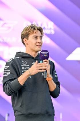 Formula 1 Launch Event, Drivers Silverstone, UK, 03 July, 2025. 03 July 2025. George Russell, Mercedes, on the ebay Main Stage for the Launch Event at the Formula 1 Qatar Airways British Grand Prix at Silverstone, Northamptonshire, UK., Credit:Lee Floyd Avalon UK, Northamptonshire, Silverstone  Copyright: xLeexFloydx xAvalonx 1018158644