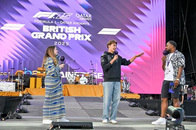 Formula 1 Launch Event, Drivers Silverstone, UK, 03 July, 2025. 03 July 2025. George Russell, Mercedes, on the ebay Main Stage for the Launch Event at the Formula 1 Qatar Airways British Grand Prix at Silverstone, Northamptonshire, UK., Credit:Lee Floyd Avalon UK, Northamptonshire, Silverstone  Copyright: xLeexFloydx xAvalonx 1018158716