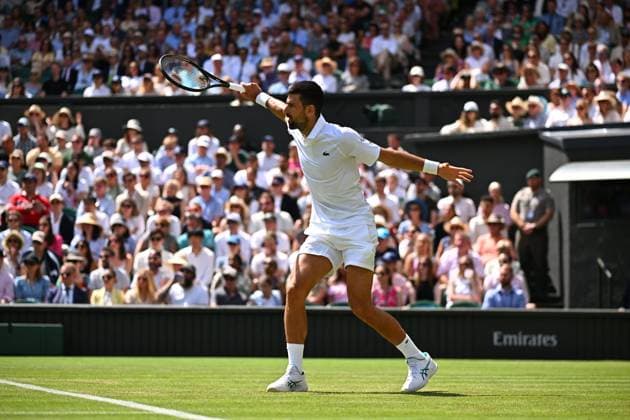 Wimbledon - 2nd Round Novak Djokovic (SRB) during his second round match at the 2025 Wimbledon Championships at the AELTC in London, GREAT BRITAIN, on July 3, 2025. Photo by Corinne Dubreuil ABACAPRESS.COM London United Kingdom  Copyright: xDubreuilxCorinne ABACAx