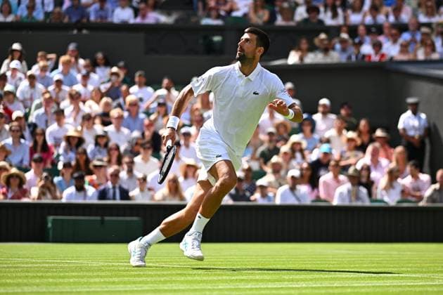 Wimbledon - 2nd Round Novak Djokovic (SRB) during his second round match at the 2025 Wimbledon Championships at the AELTC in London, GREAT BRITAIN, on July 3, 2025. Photo by Corinne Dubreuil ABACAPRESS.COM London United Kingdom  Copyright: xDubreuilxCorinne ABACAx