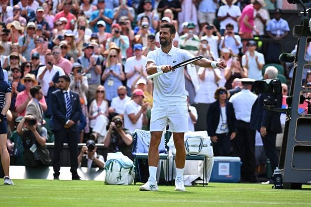 Wimbledon - 2nd Round Novak Djokovic (SRB) during his second round match at the 2025 Wimbledon Championships at the AELTC in London, GREAT BRITAIN, on July 3, 2025. Photo by Corinne Dubreuil ABACAPRESS.COM London United Kingdom  Copyright: xDubreuilxCorinne ABACAx